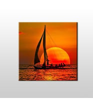 Yelkenli Tekne Kızıl  Kanvas Tablo 110x110cm (Karışık)