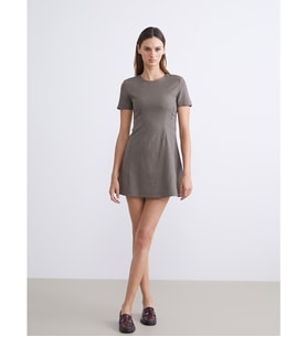 LCW Vision Kahverengi Bisiklet Yaka Ekose Mini Elbise