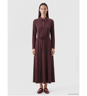 LCW EVERYDAY Bordo Polo Yaka Belden Oturtmalı Elbise