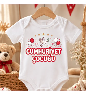 Cumhuriyet Çocuğu Baskılı %100 Pamuklu Bebek Zıbın Body Kısa Kollu 29 Ekim Cumhuriyet Bayramı
