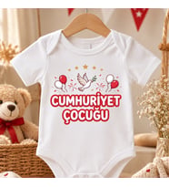 Cumhuriyet Çocuğu Baskılı %100 Pamuklu Bebek Zıbın Body Kısa Kollu 29 Ekim Cumhuriyet Bayramı
