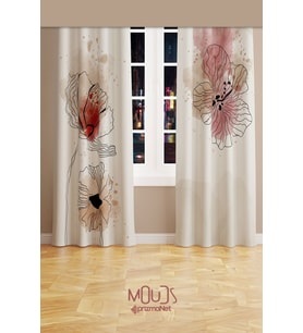 Art Flora Desenli Süet Oturma Odası Salon Fon Perde Baskılı Ekstrafor Büzgü 2 Kanat PRD-1029