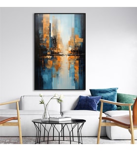 Yağlı Boya Dokulu Tablo Soyut Şehir Manzarası New York Siyah Çerçeveli U09004