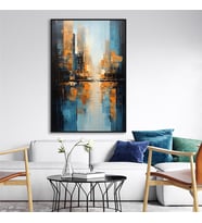 Yağlı Boya Dokulu Tablo Soyut Şehir Manzarası New York Siyah Çerçeveli U09004