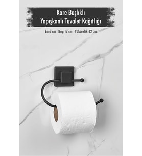 Yapışkanlı Kare Başlıklı Siyah Tuvalet Kağıtlığı