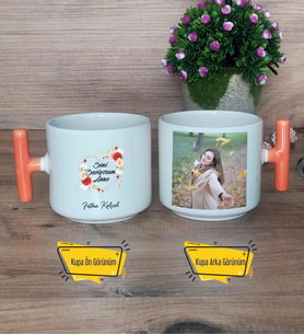 Seni Seviyorum Anne Kupa Bardak Fotoğraflı T Turuncu Kulplu Anneler Günü Anneye Doğum Günü Hediyesi