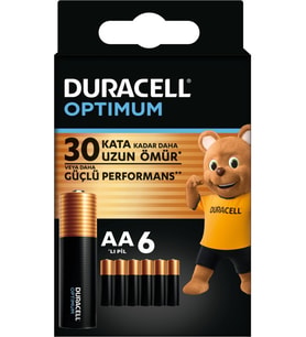 Duracell Optimum AA Pil (6’lı paket),  Pil 1,5V, LR6 MX1500