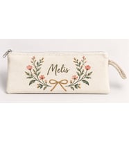 Kişiye Özel Fiyonk Çiçek Çelengi Baskılı Fermuarlı Clutch El Çantası Makyaj Çantası