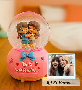Kişiye Özel Fotoğraflı Arkadaşa Hediye  İyi Ki Varsın Premium Işıklı Kar Küresi 65 size