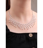 Telkari İşlemeli Kişniş Akıtma Gümüş Kolye 6601 (Beyaz)