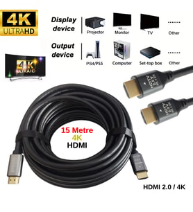 Gabble 15 Metre HDMI 2.0 Kablo 4K 60Hz Ultra HD Altın Uçlu TV Monitör Projeksiyon PS5 Xbox