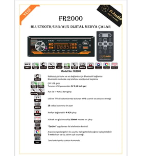 fi Audio FR2000 BLUETOOTH/USB/AUX DİJİTAL MEDYA ÇALAR OTO TEYP (Siyah)