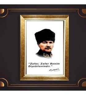 Altın Varaklı Çerçeveli Paspartulu Atatürk Tablo z4960 (Gold)