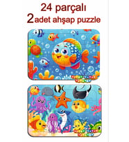 Çocuklar İçin Eğitici ve Öğretici Ahşap Renkli Puzzle 2 li Set (24 parçalı)