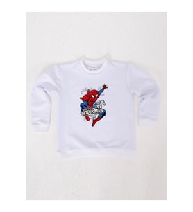 Spiderman baskılı örümcek adam pamuklu kumaş çocuk sweatshirt (Beyaz)