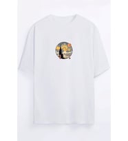 Yıldızlı Gece Tablosu Unisex - Beyaz Oversize T-shirt