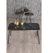 Zigon Sehpa Ve Orta Sehpa Kr Set Siyah Metal Ayak Çift Altın Bendir