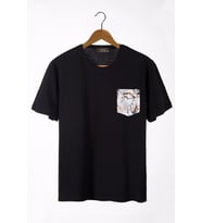 Erkek Siyah Bisiklet Yaka Cepli Oversize T-Shirt 22Y-3400762-22