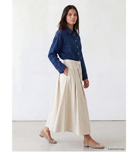 LCW Modest Bej Yüksek Bel Pileli Kloş Etek