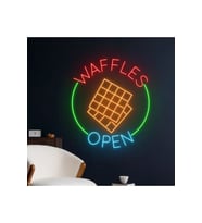 WAFFLES OPEN Yazılı ve Şekilli Neon Tabela