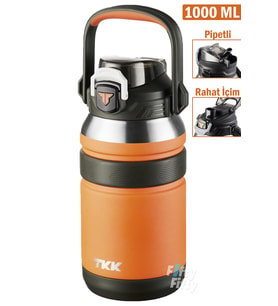 TKK 1000 ML Profesyonel Kamp Matarası/Çelik Termos Çift Kullanım Pipetli/Rahat İçim 12/24 Yalıtım -20311000 (Turuncu)