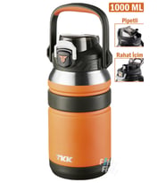 TKK 1000 ML Profesyonel Kamp Matarası/Çelik Termos Çift Kullanım Pipetli/Rahat İçim 12/24 Yalıtım -20311000 (Turuncu)