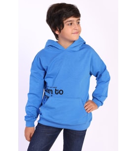 Toontoy Erkek Çocuk Kapüşonlu Kanguru Cepli Baskılı Sweatshirt (Saks)