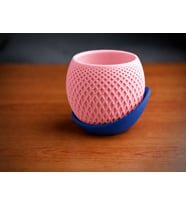 3D Baskı Küre Saksı - Kafes Dokulu İki Parçalı Dekoratif Saksı - Pembe-Mavi