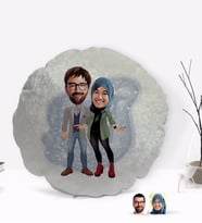 BK Gift Kişiye Özel Sevgililer Karikatürlü Yuvarlak Dekoratif Kırlent Yastık-60