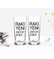 BK Gift Kişiye Özel Renkli Baskılı Rakı Yeni Mevzu Eski Tasarımlı İkili Rakı Bardağı Seti-1 (Beyaz)