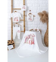 Pia Baby Premium %100 Pamuk İsim Yazılı Kız Bebek Hastane Çıkışı Battaniyeli Bebek Hediye Seti 5042-04 (Ekru)