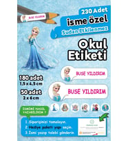 Elsa Temalı Kişiye Özel İsimli Defter Kalem Okul Etiketi, Yırtılmaz PVC Etiket, Sudan Etkilenmez (Beyaz)