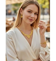 Vip Altın Kaplama Yaprak Küpe Bileklik Kolye Set - 26set19