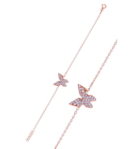 Kelebek Model Rose Kaplama Zirkon Taşlı Gümüş Bileklik 201024983