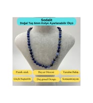 SERTİFİKALI Sodalit Doğal Taş 6mm Makrome Kolye 45cm- 55cm Ayarlanabilir Ölçü