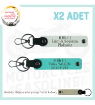 Motor Severlere, İsim Plaka ve B Rh (-) Yazılı Özel Tasarım x2 Anahtarlık, Hediye , Beyaz-Turkuaz-SK