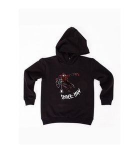 Spiderman baskılı örümcek adam kapüşonlu pamuklu kumaş çocuk sweatshirt (Siyah)