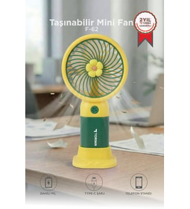 Torima Şarjlı El Vantilatörü Telefon Standlı 3 Kademeli Taşınabilir Masa Fanı F62 Yeşil