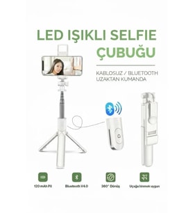 Led Işıklı Selfie Çubuğu Bluetooth Kumandalı Kablosuz Tripot Selfie Monopod Selfie Stick (beyaz)