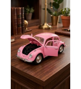 Nostaljik Vosvos Oyuncak Araba - 17cm Büyük Boy - Sesli Işıklı ve Sürtmeli - Pembe Model Araba
