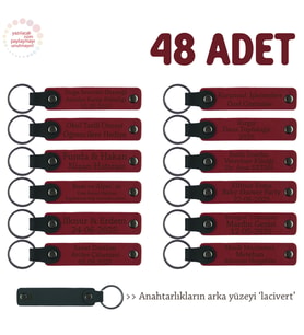 Okul Tanıtımı İçin 48'li Set, Üzerinde Okul Bilgisi Yazılı Promosyonel Anahtarlık, Kırmızı & Laci
