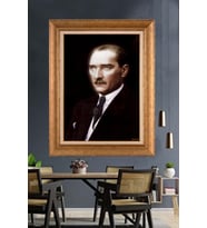 Altın Varaklı Çerçeveli Paspartulu Atatürk Tablo nh443 (Gold)