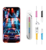 Apple iPhone 5 6 7 8 Plus Se XR Kılıf Kablo Koruma Spiral Silikon Neon Cars 1724
