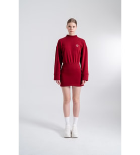 Yırtmaçlı Dokuma Kumaş Mini Claire Elbise Bordo