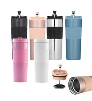 French Press Özellikli Çelik Termos 450 Ml ( Renk Seçenekli ) (Siyah)