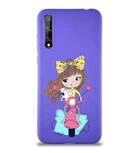 Huawei P Smart S Soft Premier Kapak Vespagirl Tasarımlı Silikon Kılıf - Mor (Şeffaf)