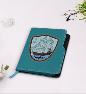 BK Gift Kişiye Özel Gemi Tasarımlı Turkuaz Termo Deri Defter-3