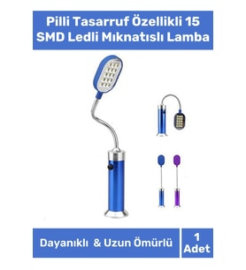 Özel Üretim Beyaz Işık Aleminyum Metal Gövde Pilli Tasarruf Özellikli 15 SMD Ledli Mıknatıslı Lamba