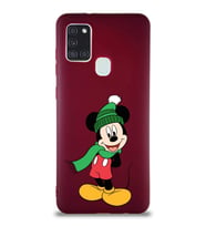 Samsung Galaxy A21S Soft Premier Kapak Mickey Mouse-G Tasarımlı Silikon Kılıf - Mürdüm (Şeffaf)