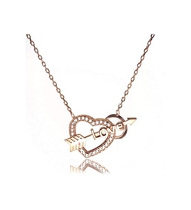 Gümüş Kolye - Kalpli Oklu Love Gümüş Kolye Rose Model